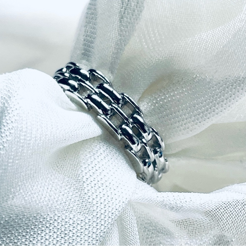 🆕 NWOT ✨ 925 Sterling Silver Vintage Chain Link Ring 💍 Size 7 - Picture 4 of 11